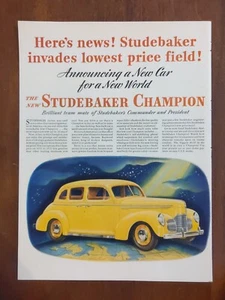 1939 vintage Yellow Studebaker Champion print ad - Picture 1 of 1