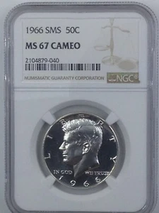 1966 SMS MS CAMEO KENNEDY NGC SMS MS 67 CAMEO - Picture 1 of 2