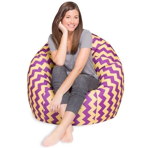 Posh Beanbags Bean Bag Chair, X-Large-48in, Pattern Chevron Purple and Yellow - Picture 1 of 5