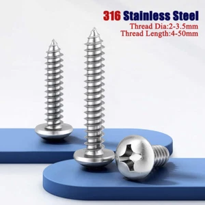 Phillips Pan Head Self Tapping Screws 316 Stainless Steel Screw M2/M2.2...-M3.5 - Picture 1 of 45