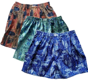 Mens Thai Silk Blend Patterned Boxer Shorts 3 Pairs Multipack Hawaiian Underwear - Picture 1 of 4