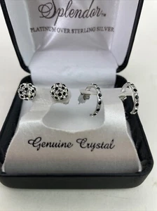 Pendientes (2 pr) 1 aros y 1 esfera platino sobre plata esterlina cristal genuino - Imagen 1 de 5