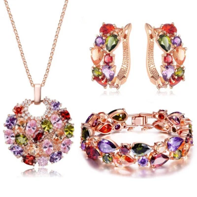 Lote de 3 piezas Regalo de Navidad Mona Lisa Morganita Topacio Gemas Pulsera Pendientes Conjunto de Collar Foto 1 de 4