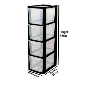4 Drawer Tower Storage Medium Plastic Black Unit Home Kitchen School Office - Picture 1 of 6