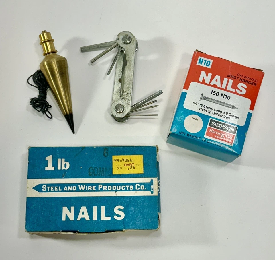 Vintage General Tools Co No. 800 Brass Plumb Bob 8 oz USA steel tip And More LOT - Image 1 of 4