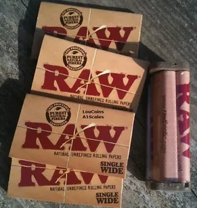 4 PKS RAW Unbleached Single Wide Papers and FREE 70mm Cigarette Rolling Machine - Picture 1 of 1