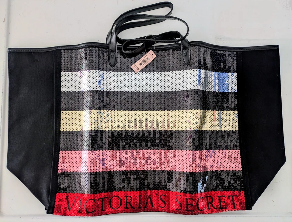 Victoria's Secret Bolso de Viaje Grande Lona Lentejuelas Dorado Rosa 13" X 22" Nuevo Foto 1 de 4