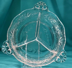 Vintage Cut Glass Relish Dish 3 Sections & Decorative Handles - Bild 1 von 2