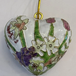 Vintage Cloisonné herzförmiges Ornament Floral 2 1/4" - Bild 1 von 7