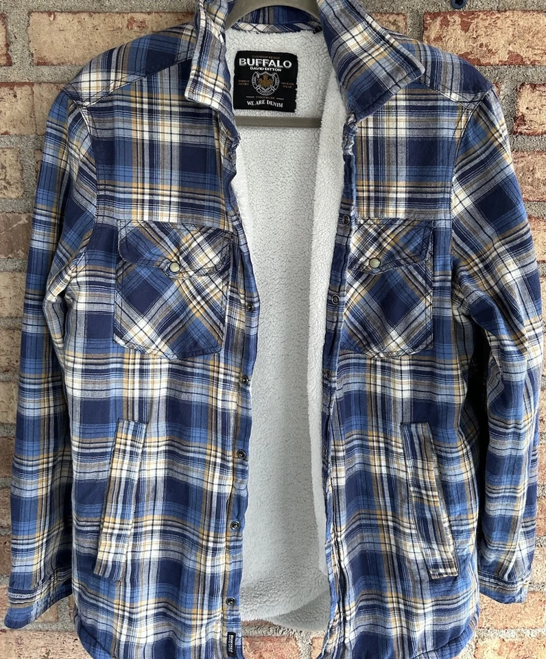 Chaqueta de franela forrada David Buffalo Sherpa para hombre con botones talla pequeña Foto 1 de 4