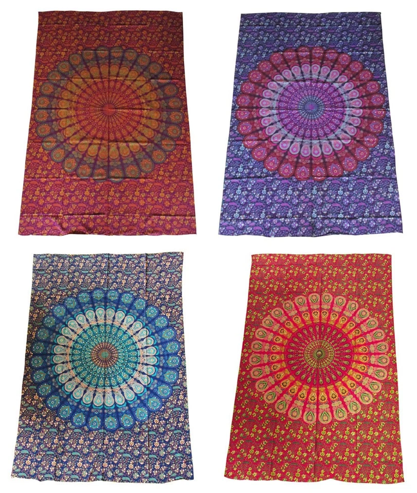 MANDALA Ethno Wandbehang Decke Dekotuch 135x200 cm Indien Tagesdecke Lotos Lotus - Bild 1 von 1