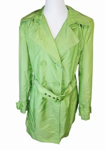 Style & Co Green Satin Trench Coat Double Breasted Belted Long Jacket M - Picture 1 of 12