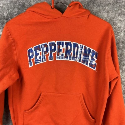 Pepperdine Sudadera con Capucha Mujer Pequeña Naranja Universitaria Pullover Sudadera con Capucha a Cuadros Foto 1 de 4