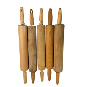 5 Vintage Rolling Pins Wooden Wood Farmhouse Primitive Kitchen Cookie Roller - Picture 1 of 11