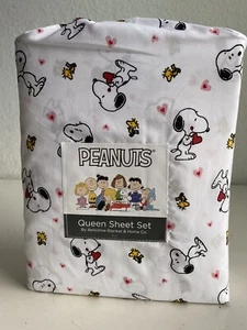 Peanuts Snoopy Woodstock Hearts Valentines Day QUEEN Size Sheet Set Soft NEW - Picture 1 of 16