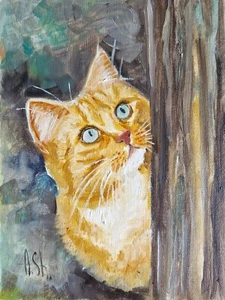 Original oil painting ginger Cat kitten Pet portrait Сat lover artwork 7x9.5" - Picture 1 of 6