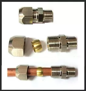 Compression 5/8" 16mm OD Tube to 1/2" BSP BSPP Male Pipe Brass Fitting LEET - Bild 1 von 1