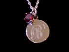 New 925 Sterling Silver Engravable Traditional Charm Genuine Garnet Necklace 