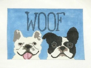 CBK / Liora Manne Woof Black and White Dogs Sign Handpainted Needlepoint Canvas - Picture 1 of 1