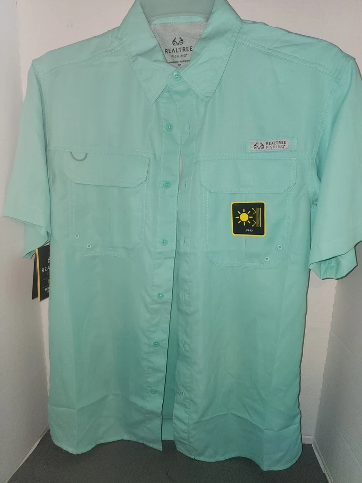 Men's Realtree Fishing Guide Shirt Small Opal UPF40 Button Up