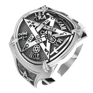 925 Sterling Silver Tetragrammaton Pentagram Star Ring, Solomon Ring Size 6-15 - Picture 1 of 6