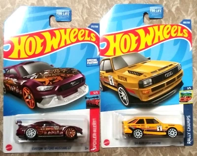 Lot of 2 Hot Wheels NEW 18 Ford Mustang spoiler alert & 84 Audi Sport Quattro - Image 1 of 4
