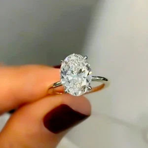 2 Ct Oval-Cut Simulated Diamond Solitaire Engagement Ring 14k White Gold Plated - Picture 1 of 8