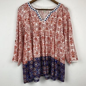 Vintage America size XL Women’s Red White Blue Floral Paisley V-neck Top NWT - Picture 1 of 9