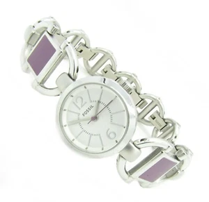 Fossil reloj de pulsera para mujer plata púrpura acero inoxidable esmaltado ES-2530 5ATM batt nuevo S84 - Imagen 1 de 2