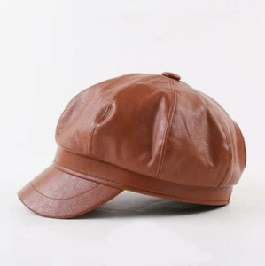 Fashion Ladies Women Girls Leather Baker Boy Peaked Cap Newsboy Hat - Picture 1 of 8