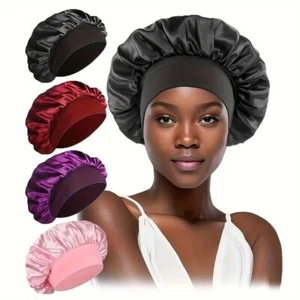 4-pack Reusable Adjustable Satin Hair Bonnet for Sleeping and Shower - NEW - Picture 1 of 3