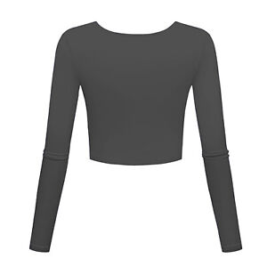 Women Scoop Neck Long Sleeve Crop Top Solid Color Slim Fit T Shirts Undershirt 
