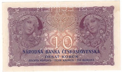 Czechoslovakia 10 Korun 1927 SPECIMEN XF+ - Image 1 of 2