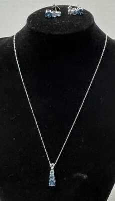 IWI 10k Gold Necklace & Earrings Set With 3 Blue Stones Possibly Blue Topaz - Image 1 of 4