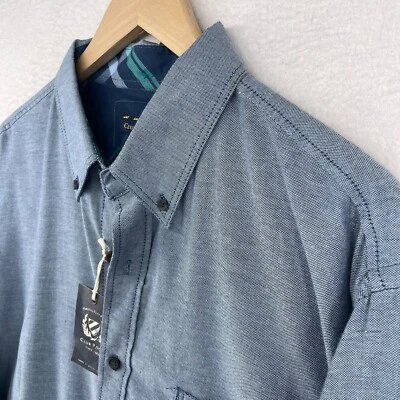 CLUB ROOM Shirt Mens XL Woven Oxford Button Up Locker Loop Cuff Cotton Blue NEW - Image 1 of 4