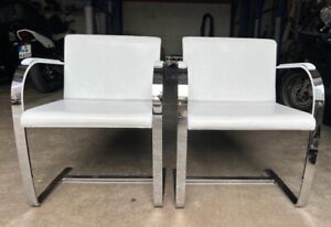 Set (2 Stühle) Knoll International BRNO Bauhaus Leder weiß Mies v.d. Rohe