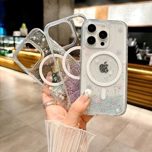Für iP 15 Epoxy Glitzer Magnet Hülle Fließende Form Silber Folie Handyhülle - Bild 1 von 78