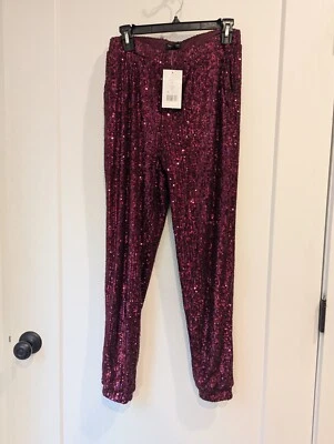 Pantalones de chándal The Limited de lentejuelas para mujer pequeños rosa morera brillante fiesta cónicos Foto 1 de 4