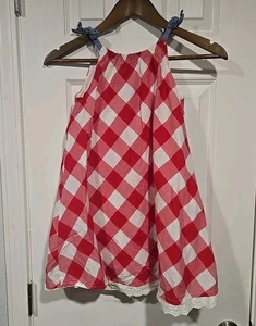 Crown & Ivy Kids Girls 8 A-Line Dress Gingham Plaid Summer Red White Blue USA - Picture 1 of 6