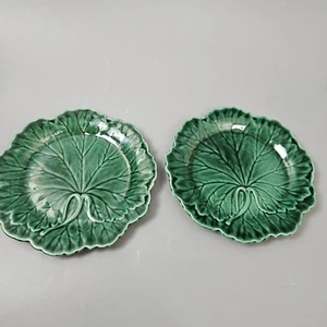 Wedgwood Green Cabbage Majolica Plates Leaf Pair Vintage 20cm (4) - Picture 1 of 20
