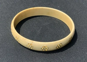 Celluloid Rhinestone Off White Bangle Bracelet Vintage Retro Beautiful - Picture 1 of 6
