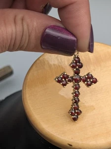 14k Yellow Gold Garnet Cross - Picture 1 of 11