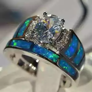 2pcs/set 925 Silver Ring Women Cubic Zircon Jewelry Wedding Ring Sz 6-10 - Picture 1 of 6