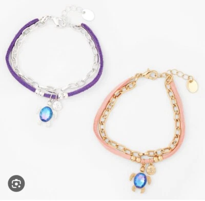 Juego de brazaletes de cadena multihilo tortuga azul metal mixto Claire’s - Paquete de 2 Foto 1 de 4