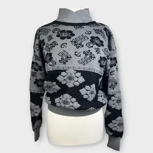 Maglione sci vintage Nils maglia donna lana media preppy floreale bicolore Fair Isle - Foto 1 di 18