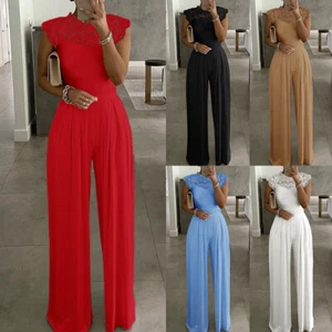 Women Summer Lace Jumpsuit Pants Ladies Sleeveless Wide Leg Club Party Playsuit - Picture 1 of 23