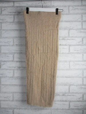 Meshki womens high waisted pencil skirt, midi ribbed faux fur beige XS, 8 - Imagem 1 de 4