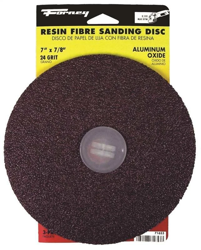 NEW Forney 71653 PACK (3) Sanding Disc  7" x 7/8" X-COARSE 24 Grit  8911182 - Image 1 of 1