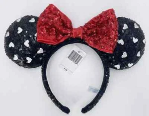 White Heart Red Bow Black Sequin Disney Parks Disney Resort 2022 Ears Headband - Picture 1 of 4