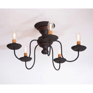 Thorndale 5 Arm Flush Mount Ceiling Light. 4 Colors. Country Primitive Lighting - Picture 1 of 6